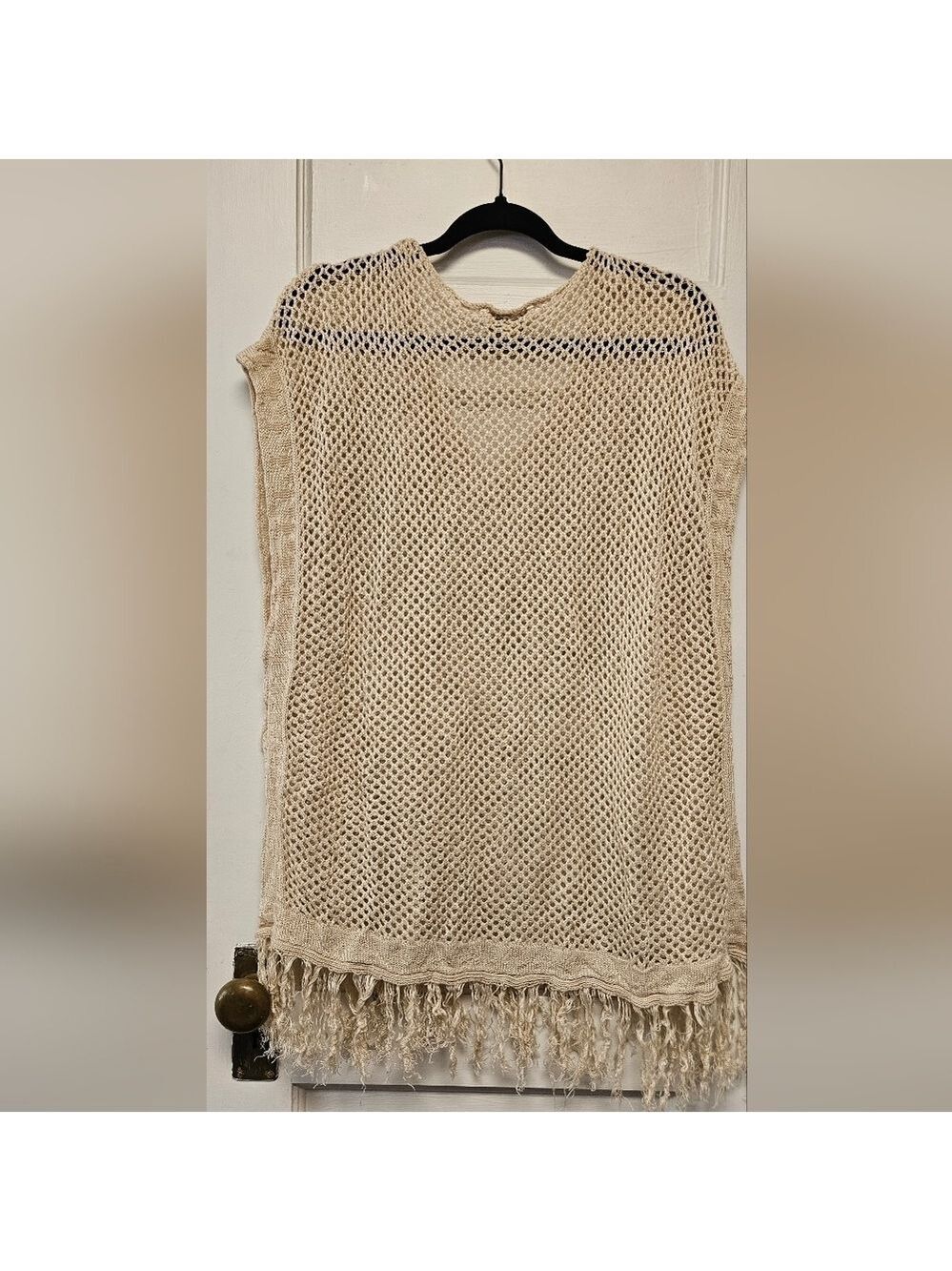 One World Beige Knit Poncho with Fringe Size 2XL - Picture 6 of 7